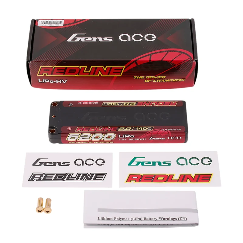 Gens Ace Redline 2.0 5200mAh 7.6V 140C 2S HardCase 146# HV Lipo-Akku