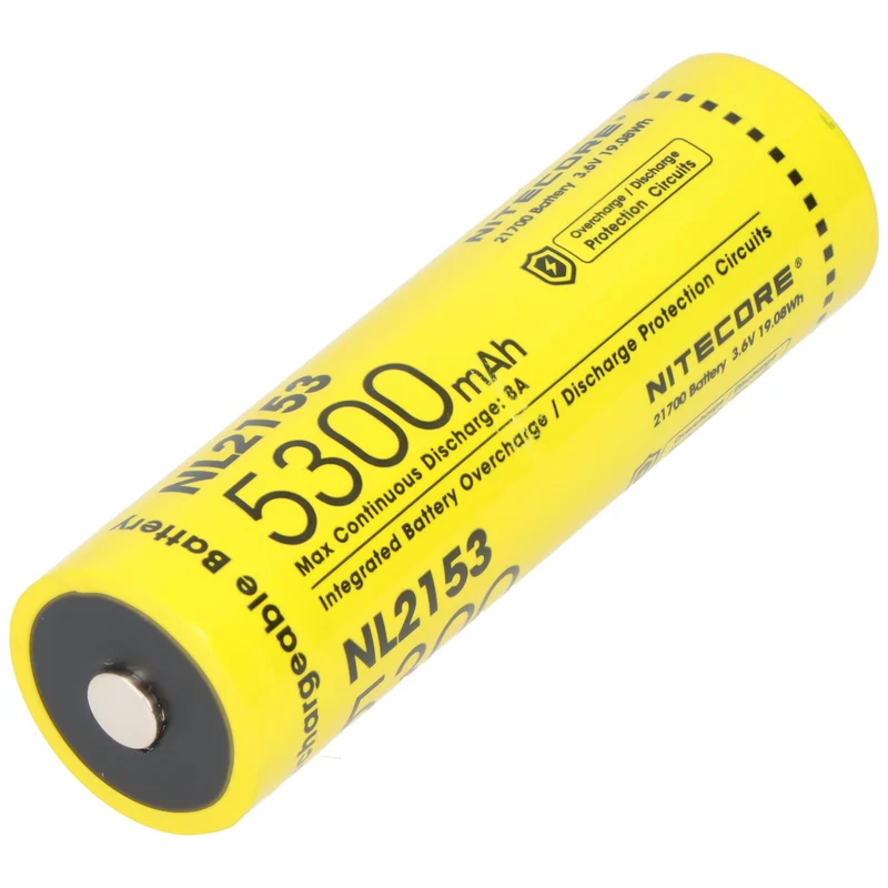 Nitecore Li-Ion Akku Typ 21700 mit 5300mAh NL2153 mit Schutzschaltung, max. 8A Entladestrom, 75,4x21,5mm