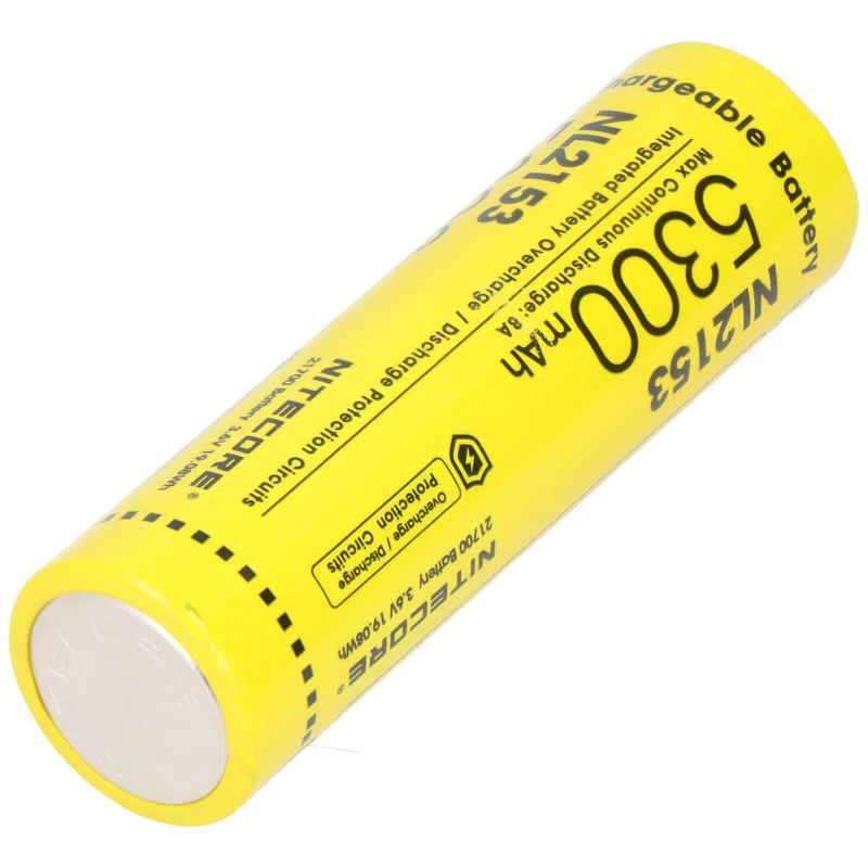 Nitecore Li-Ion Akku Typ 21700 mit 5300mAh NL2153 mit Schutzschaltung, max. 8A Entladestrom, 75,4x21,5mm