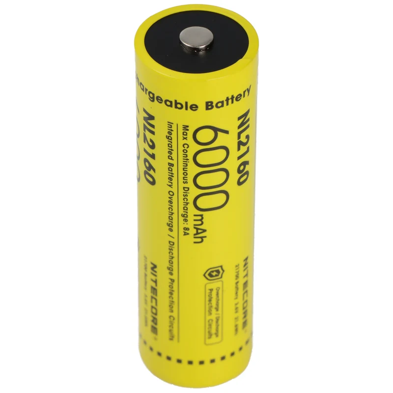 Nitecore Li-Ion Akku Typ 21700 mit 6000mAh NL2160 mit Schutzschaltung, max. 8A Entladestrom, 75,4 x 22mm