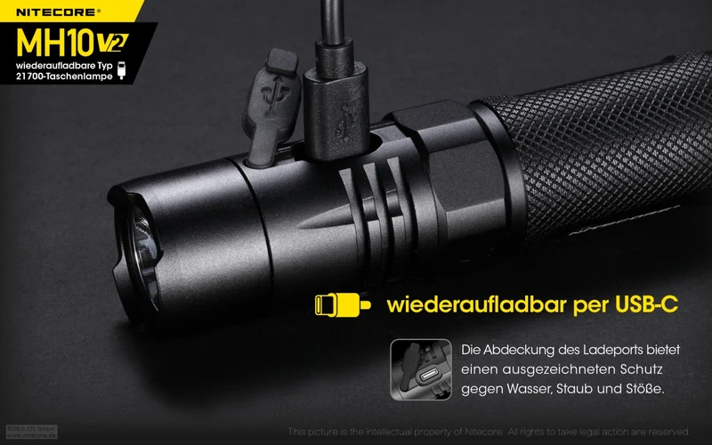 Nitecore MH10 V2, MH10V2 LED Taschenlampe inklusive 21700 4000mAh Li-Ion Akku, 1200 Lumen