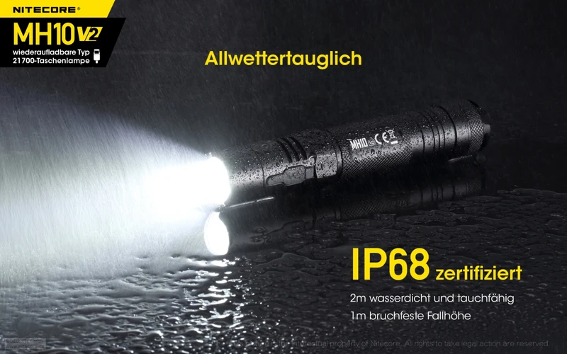 Nitecore MH10 V2, MH10V2 LED Taschenlampe inklusive 21700 4000mAh Li-Ion Akku, 1200 Lumen
