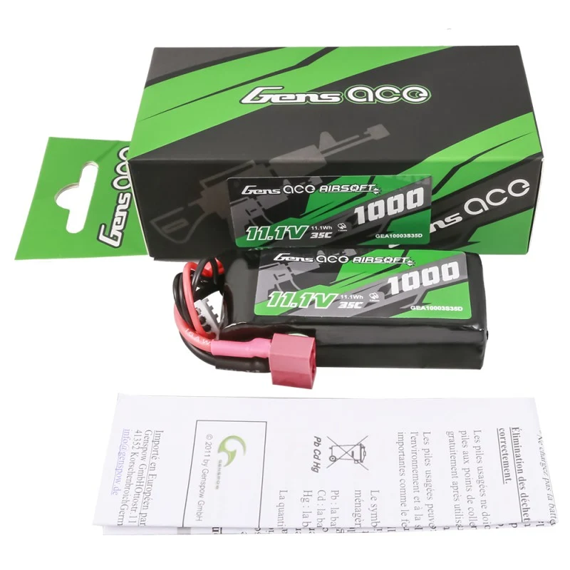 Gens Ace 35C 1000 mAh 3S1P 11,1 V Airsoft Lipo Akku mit T-Stecker