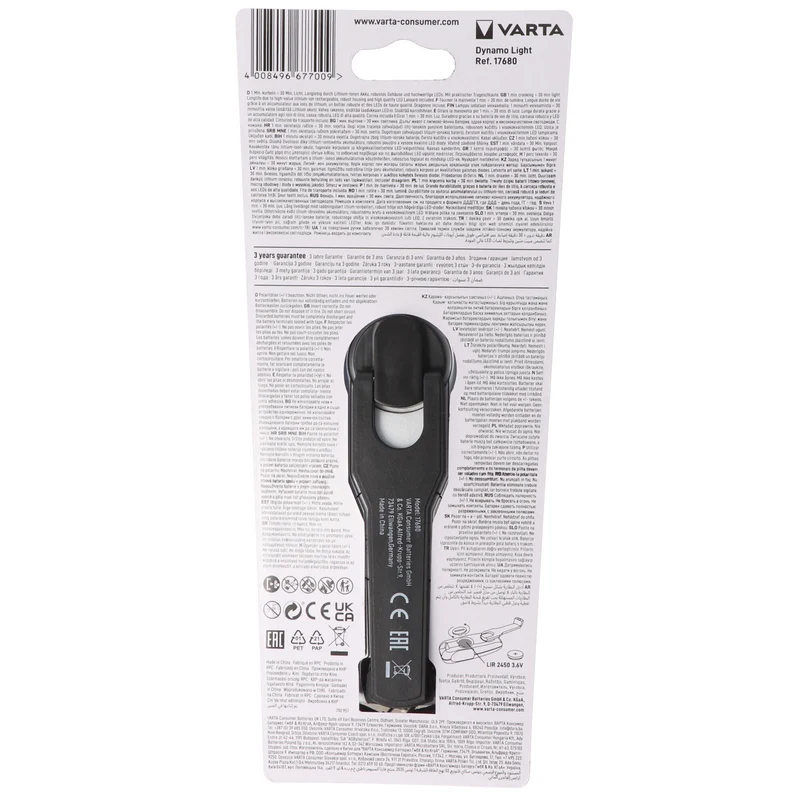 Varta LED Taschenlampe Power Line, Dynamo Light 28 Lumen, dynamobetrieben inklusive Li-Ionen Akku