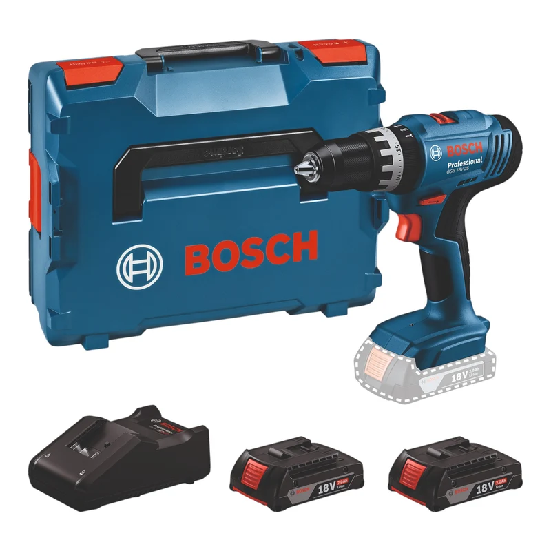 Bosch GSB 18V-25 Professional Akku Schlagbohrschrauber 18 V 56 Nm ( 06019K9302 ) + 2x Akku 2,0 Ah + Ladegerät + L-Boxx