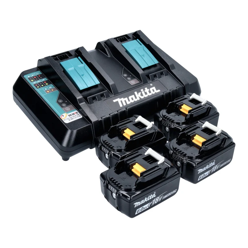 Makita DLM 466 PG4 Akku Rasenmäher 36 V ( 2x 18 V ) 46 cm Brushless + 4x Akku 6,0 Ah + Ladegerät