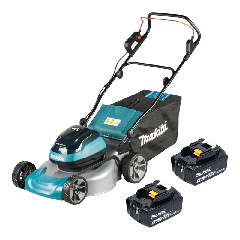 Makita DLM 466 T2 Akku Rasenmäher 36 V ( 2x 18 V ) 46 cm Brushless + 2x Akku 5,0 Ah - ohne Ladegerät