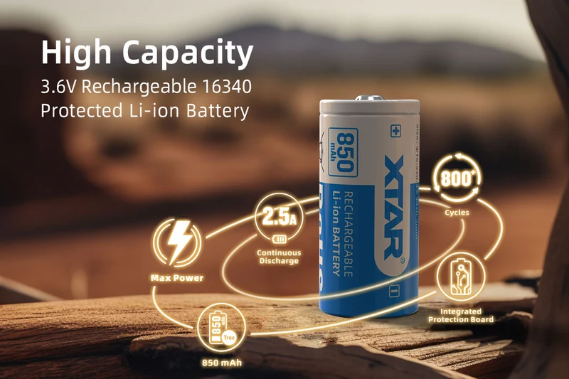 Xtar 16340 - 850mAh 3,6V - 3,7V Li-Ion-Akku geschützt