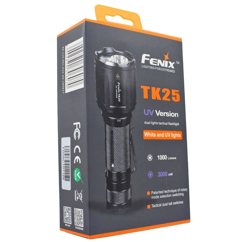 Fenix TK25UV LED-Taschenlampe mit weißer LED und UV LED Licht, Lieferung ohne Akku oder Batterien