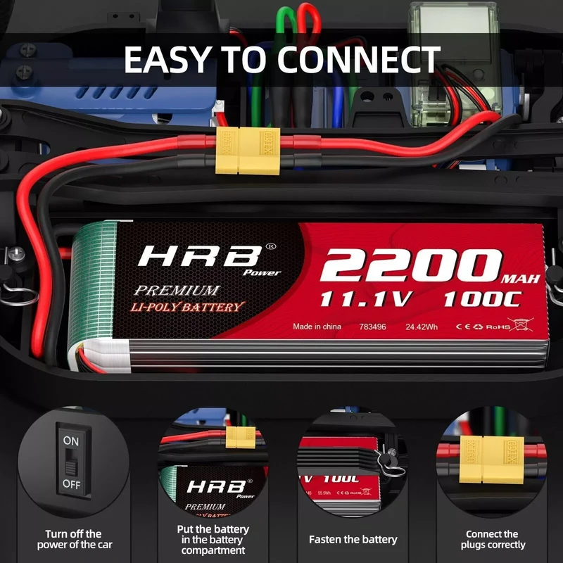 HRB 3S 11,1V 2200mAh 100C Lipo-Akku mit XT60-Stecker (2 St. )