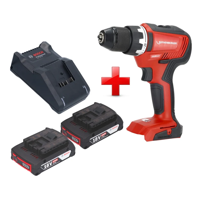 Rothenberger RO DD55 Akku Bohrschrauber 18 V 55 Nm Brushless AMPShare + 2x Akku 2,0 Ah + Ladegerät