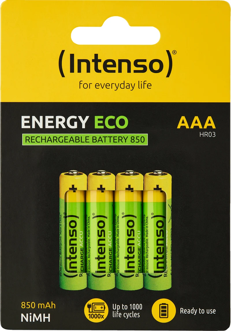 Intenso NiMH-Akku „Energy Eco“ – AAA / HR03, 1,2 Volt, 850 mAh (4er Pack)
