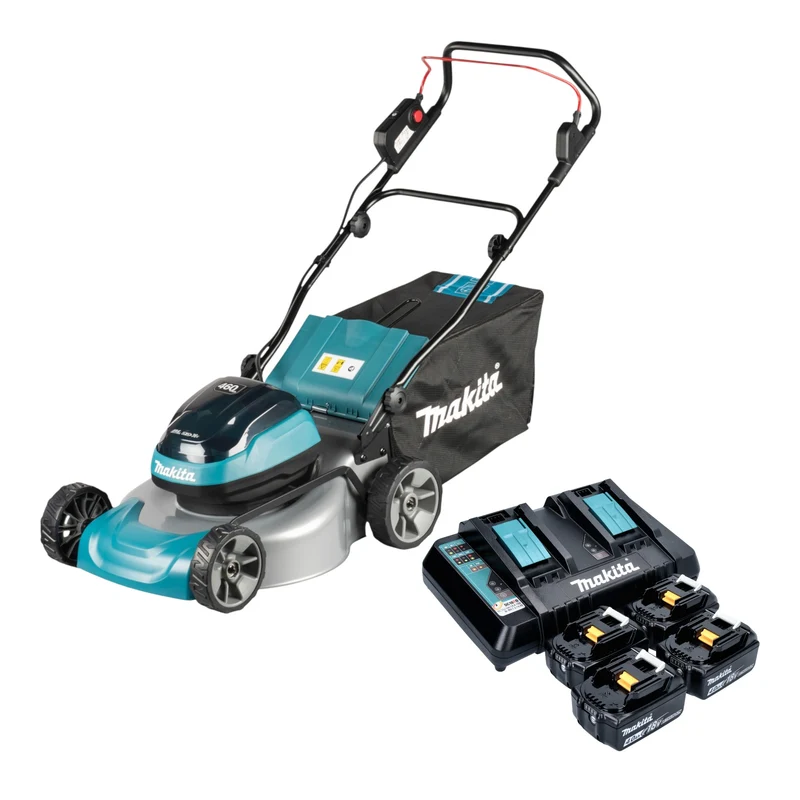 Makita DLM 466 PM4 Akku Rasenmäher 36 V ( 2x 18 V ) 46 cm Brushless + 4x Akku 4,0 Ah + Ladegerät