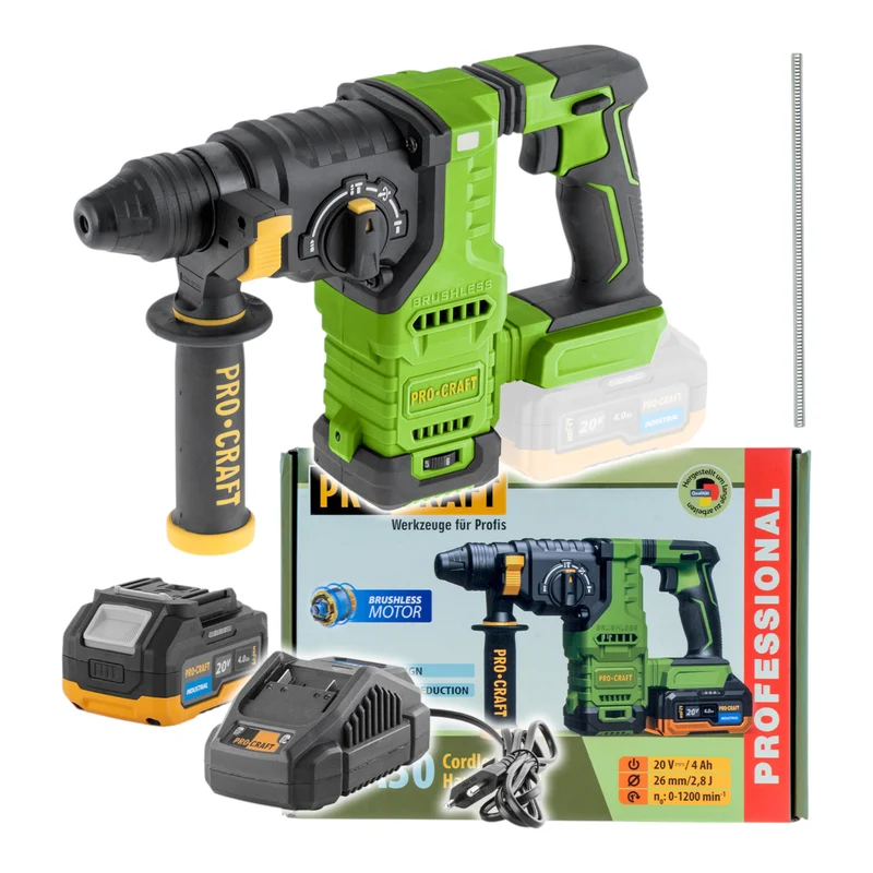 Procraft PHA30-1B Akku Bohrhammer 20 V 2,8 J SDS plus Brushless + 1x Akku 4,0 Ah + Ladegerät