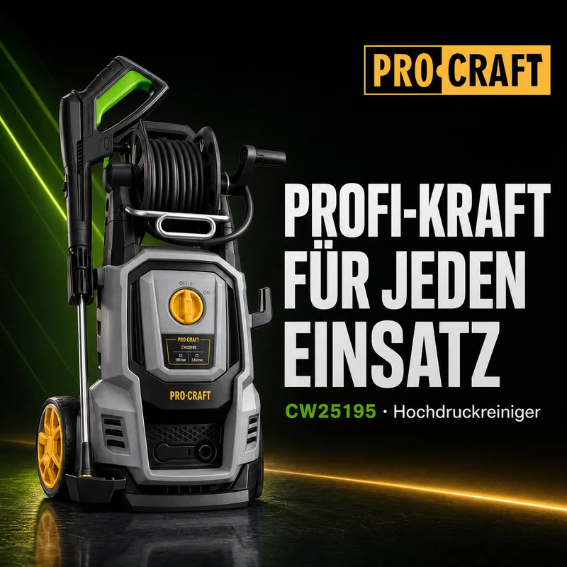 Procraft CW2.5/195 Kaltwasser Hochdruckreiniger 2500 Watt 195 bar 7,8 l/min + Zubehör - Max. Wassertemperatur 40 °C