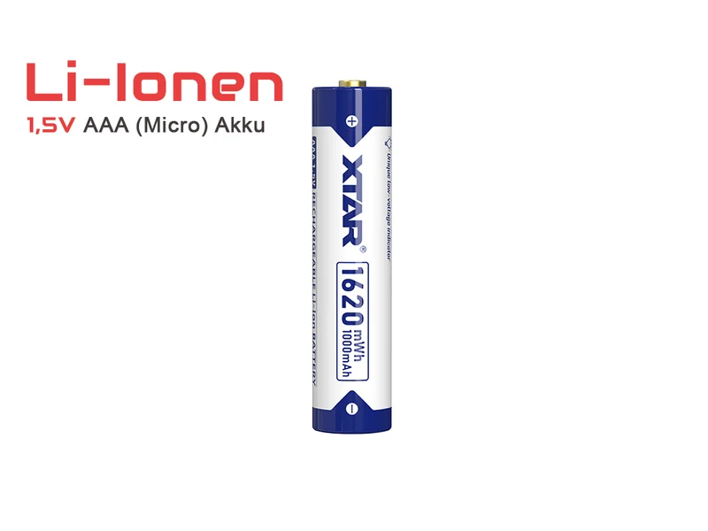 Xtar AAA 1,5V 1620mWh (ca. 1000mAh) (Micro, LR03) Li-Ionen-Akku (Wiederaufladbar) mit Indikator, die nachhaltige Alternative zu Einwegbatterien