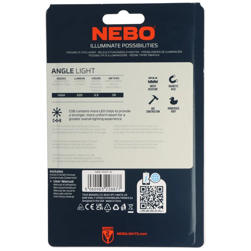 NEBO LED Arbeitsleuchte ANGLE LIGHT mit Magnet 220lm und 3.5h Leuchtdauer wasserfest IPX4