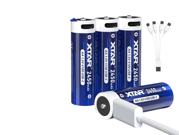 XTAR AA 1,5V Li-Ionen Akku 2450mAh – USB-C – mit Konstante Spannung & Akkuwechselanzeige (4 St. )