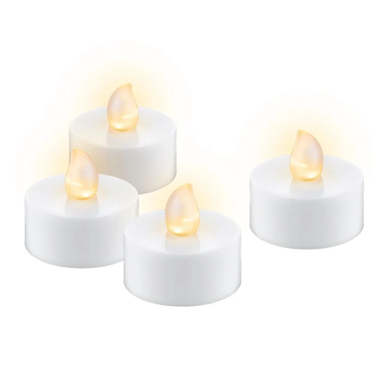 Goobay 4er-Set LED-Teelichter mit Timer, weiß - mit Timerfunktion und flackernder Flamme, batteriebetrieben, warmweiß (2500 K)