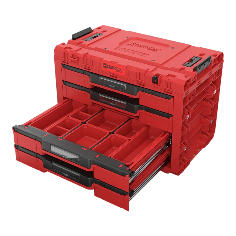 Qbrick System PRIME Drawer 4 Toolbox Expert RED ULTRA HD modularer Werkzeugkasten mit 4 Schubladen 542 x 335 x 369 mm 21,2 l
