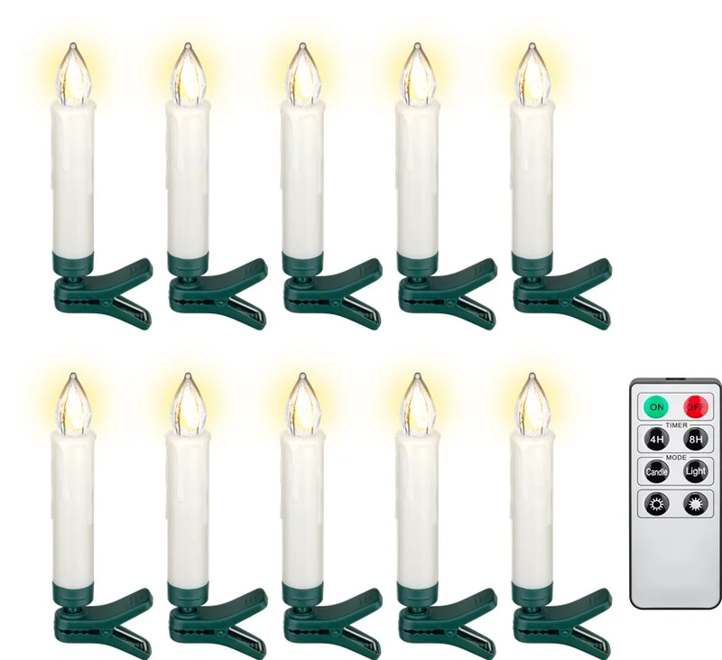 Goobay 10 kabellose LED-Weihnachtsbaumkerzen inkl. 10x AAA (LR03) - mit Klemmen, Fernbedienung und Timerfunktion, dimmbar, warmweiß (2500-2700 K)