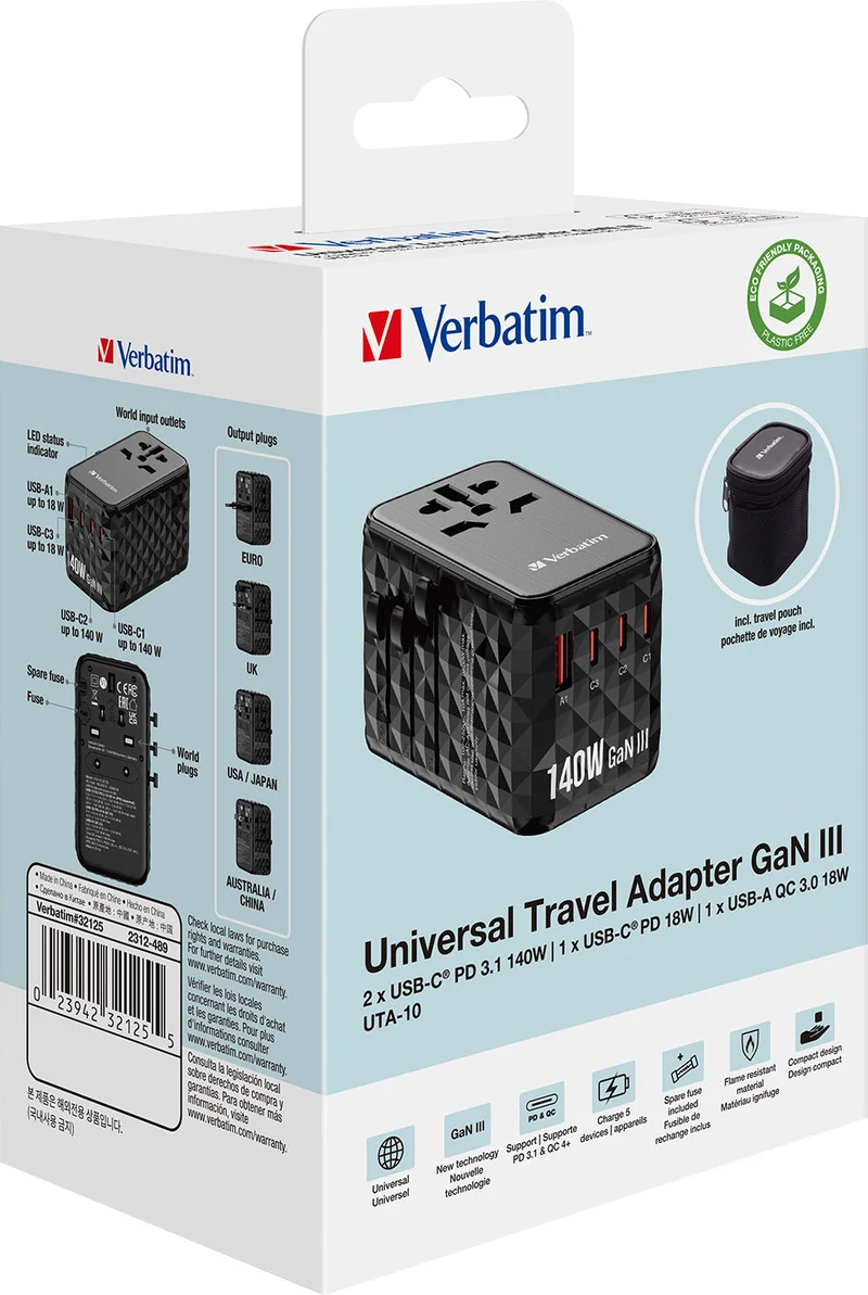 Verbatim Ladeadapter GaN III-Universal-Reiseadapter 140W