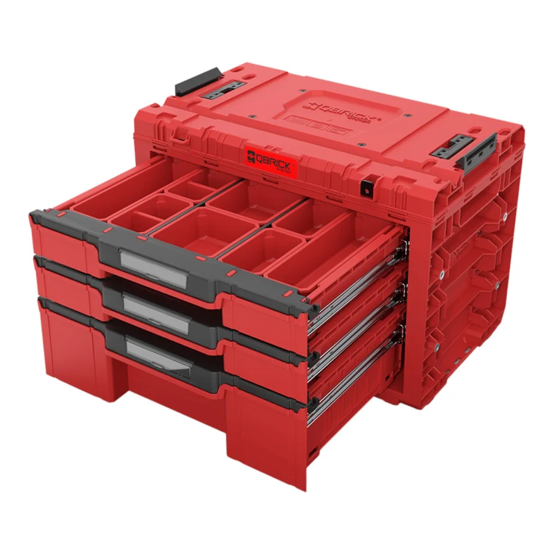 Qbrick System PRIME Drawer 3 Toolbox Expert RED ULTRA HD modularer Werkzeugkasten mit 3 Schubladen 542 x 335 x 369 mm 22,6 l