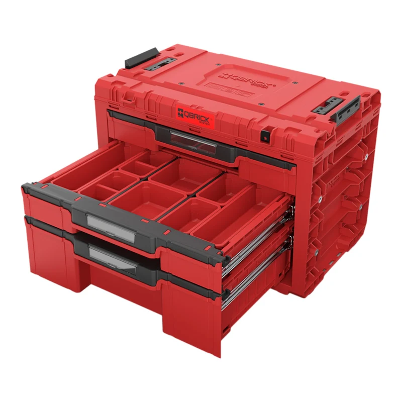 Qbrick System PRIME Drawer 3 Toolbox Expert RED ULTRA HD modularer Werkzeugkasten mit 3 Schubladen 542 x 335 x 369 mm 22,6 l