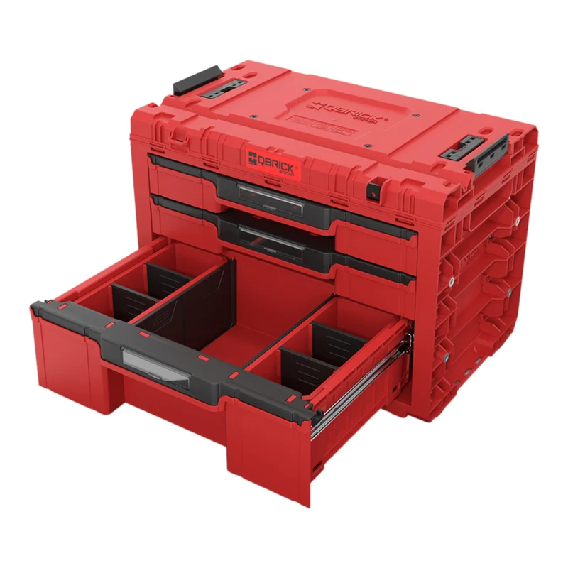 Qbrick System PRIME Drawer 3 Toolbox Expert RED ULTRA HD modularer Werkzeugkasten mit 3 Schubladen 542 x 335 x 369 mm 22,6 l
