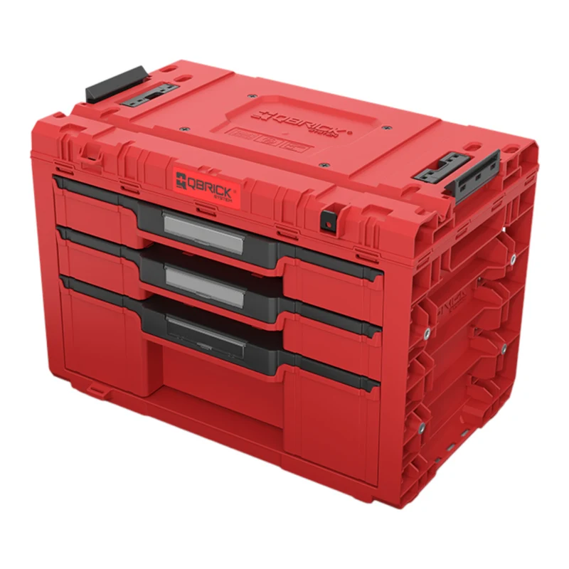 Qbrick System PRIME Drawer 3 Toolbox Expert RED ULTRA HD modularer Werkzeugkasten mit 3 Schubladen 542 x 335 x 369 mm 22,6 l