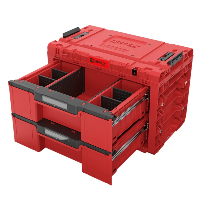 Qbrick System PRIME Drawer 2 Toolbox Expert RED ULTRA HD modularer Werkzeugkasten mit 2 Schubladen 542 x 335 x 369 mm 24 l