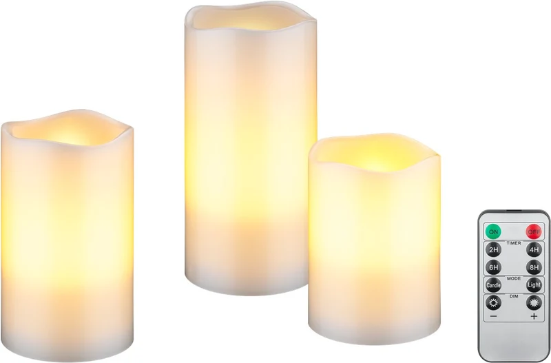Goobay 3er-Set LED-Echtwachskerzen, weiß - mit Timerfunktion und Fernbedienung, dimmbar, batteriebetrieben