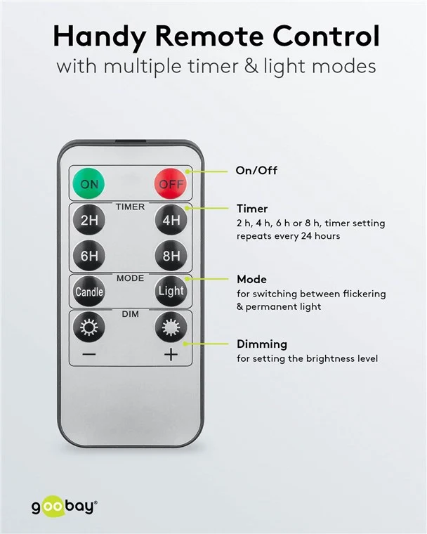 Goobay 3er-Set LED-Echtwachskerzen, weiß - mit Timerfunktion und Fernbedienung, dimmbar, batteriebetrieben