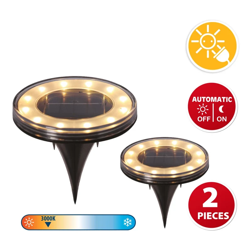 Velamp SPK16 Solarleuchten mit Erdspieß – 2er Set, perfekt für Garten, Wege & Terrasse