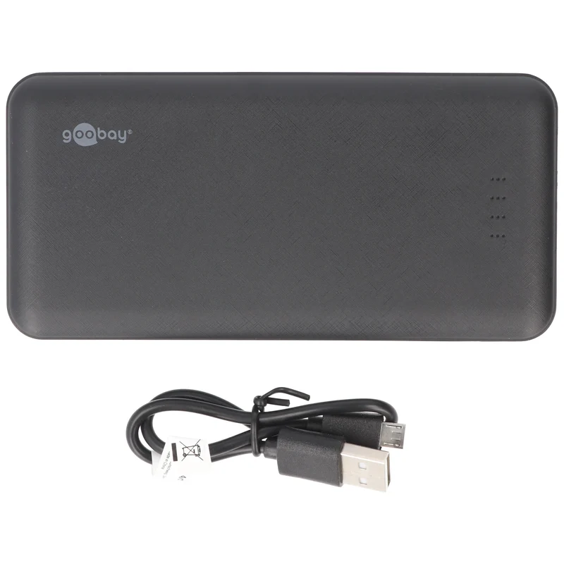 Goobay Powerbank Slimline 10.000mAh - Leistungsstarke 10.000mAh in einem handlichen wie griffigem Design mit Status-Display
