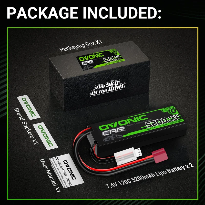 Ovonic Car 2S 120C 5200mAh 7,4V Hardcase RC LiPo-Akku mit Deans T-Stecker (2 St.)