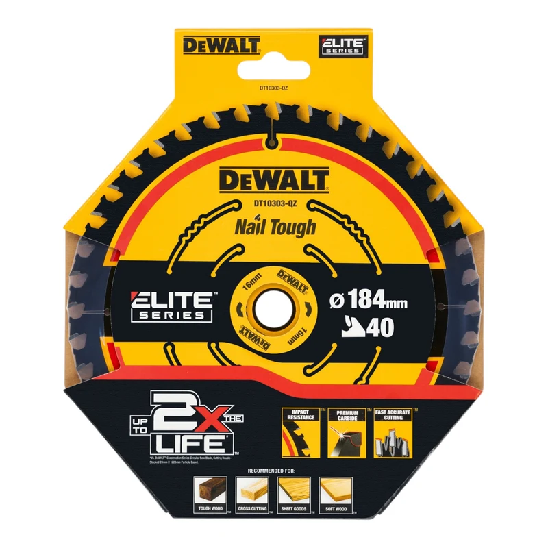 DeWalt DT 10303 ELITE Kreissägeblatt 184 x 16 x 1,65 mm 40 Zähne für Handkreissägen