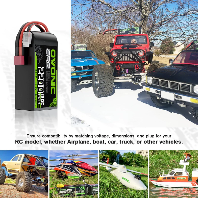 Ovonic Car 3S Short LiPo Akku 11,1V 2200mAh 120C mit Deans-T Stecker & Lipo Spannungsprüfer (2 St.)