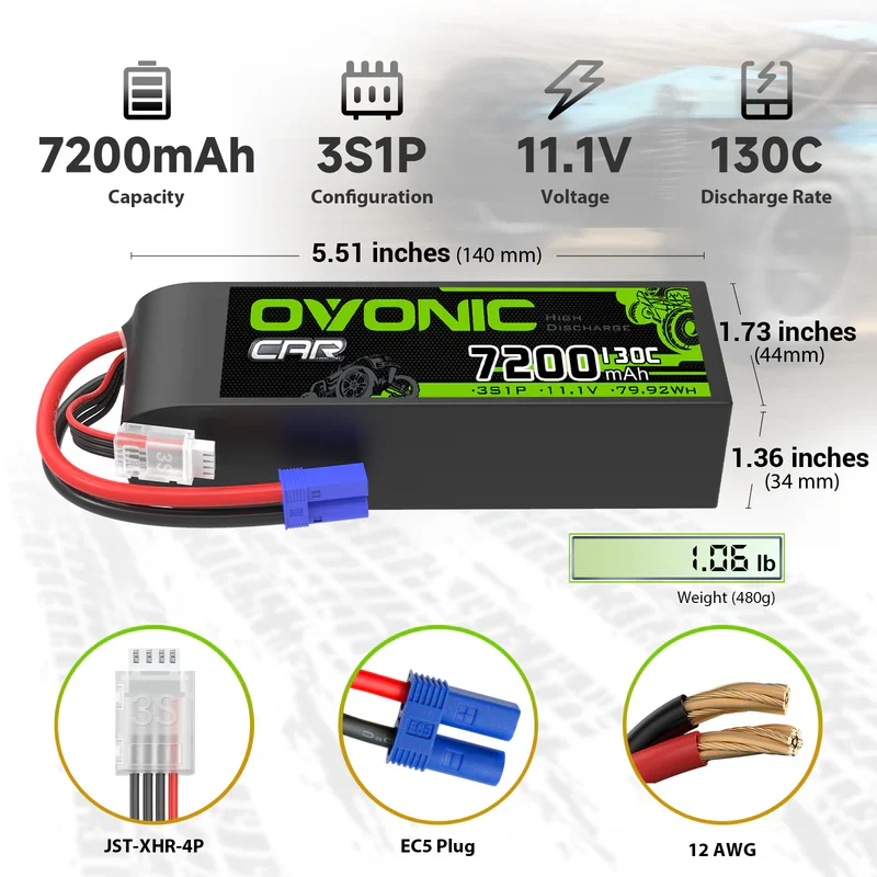 OVONIC CAR 11,1V 130C 7200mAh 3S LiPo-Akku mit EC5-Stecker ( 2 St.)
