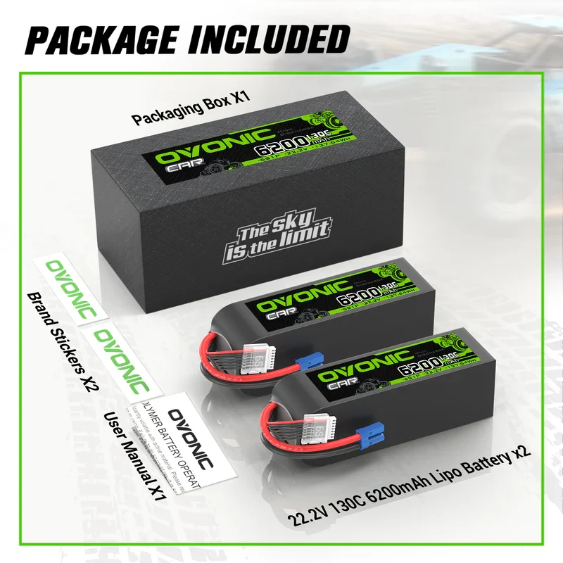 OVONIC 6S 6200mAh 22,2V 130C LiPo-Akku mit EC5-Stecker (2 St.)