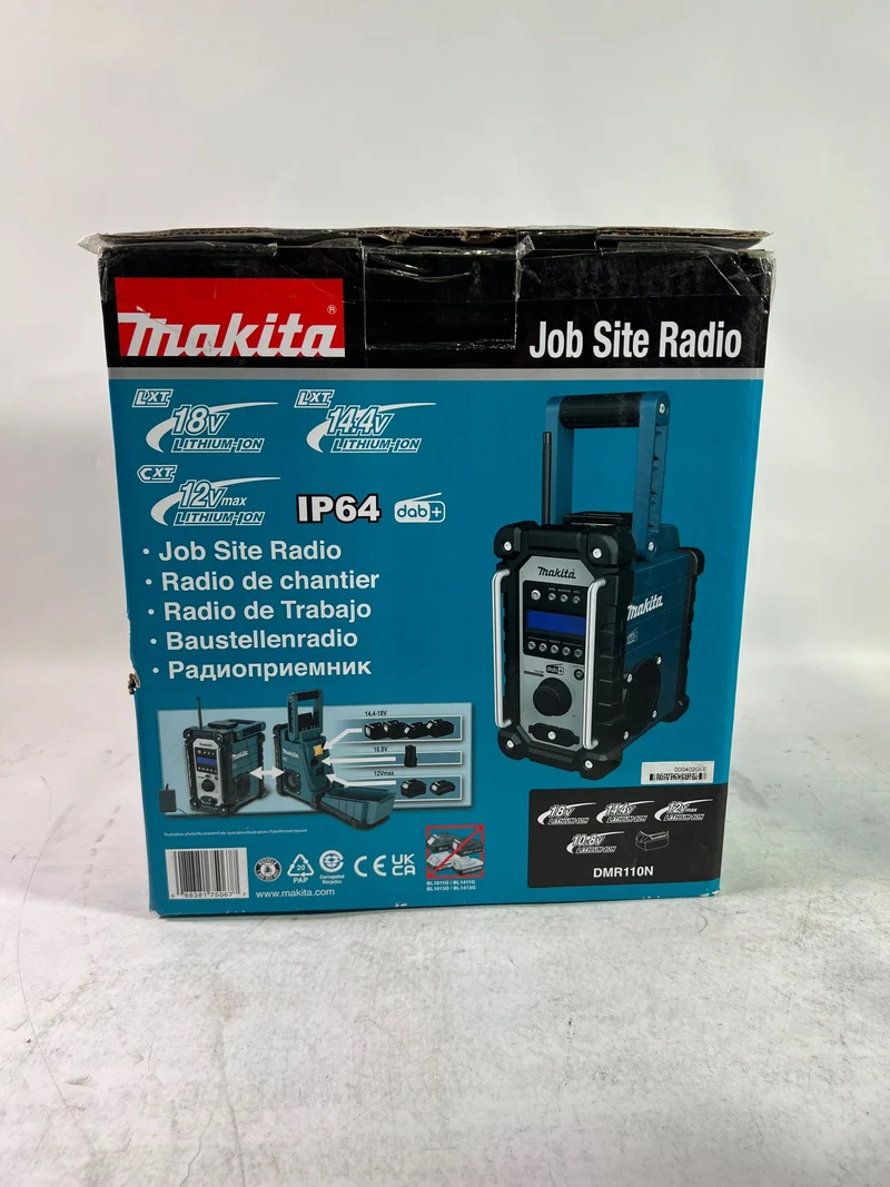 Makita DMR 110 NW Akku Baustellenradio 12 V - 18 V IP64 DAB+ Solo - ohne Akku, ohne Ladegerät - Reparaturgerät