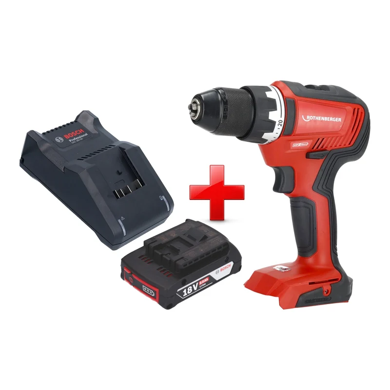 Rothenberger RO DD55 Akku Bohrschrauber 18 V 55 Nm Brushless AMPShare + 1x Akku 2,0 Ah + Ladegerät