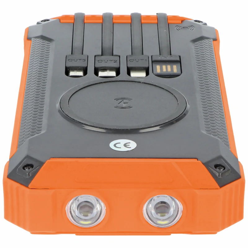 AccuCell 20000mAh Powerbank mit 4 Ladekabel, QI-Ladefunktion, Solar Panel, mit LED Licht