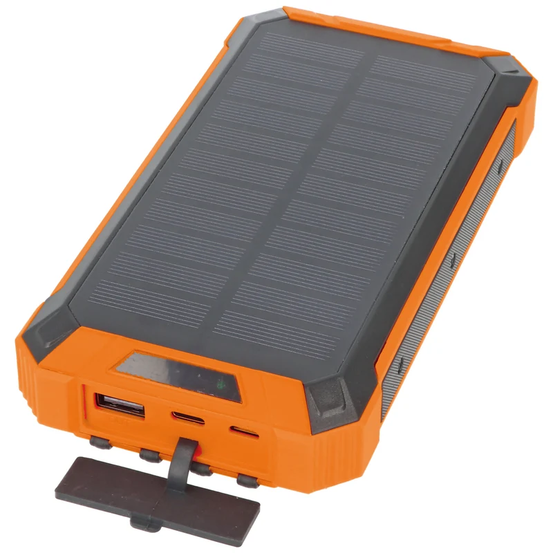 AccuCell 20000mAh Powerbank mit 4 Ladekabel, QI-Ladefunktion, Solar Panel, mit LED Licht