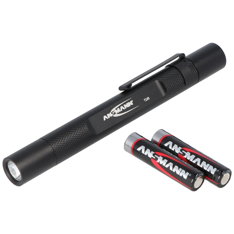 Ansmann Future T120 Aluminium-Stiftleuchte mit hocheffizientem Reflektorsystem, inklusive Batterien und abnehmbarem Clip