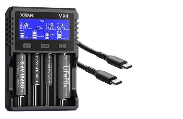Xtar VX4 – Universelles Analyse Ladegerät für 1,5V; 3,6 - 3,7V Li-Ion; 3,2V LiFePO4 & 1,2V Ni-MH Akkus