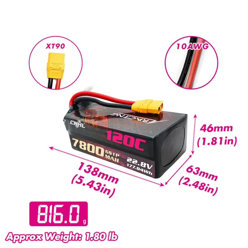 CNHL Racing Series LiHV 7800mAh 22,8 V 6S Lipo-Akku 120C mit XT90-Stecker