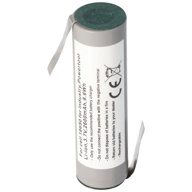 AccuCell Akku 18650 für Industrie, Powertool, Li-ion, 3,7V, 2600mAh, 9,6Wh mit Lötfahne in Z-Form