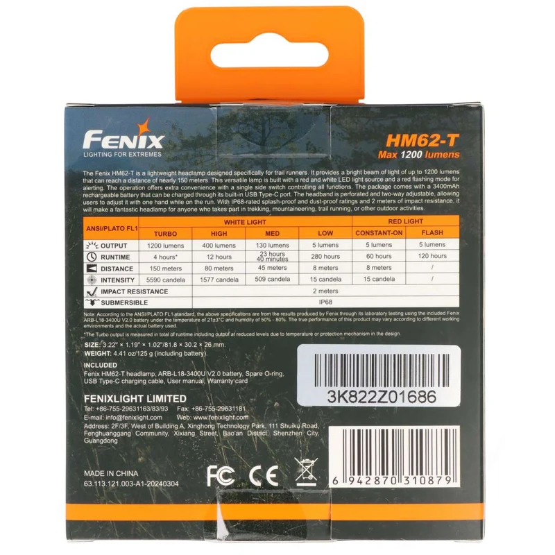 Fenix HM62-T Stirnlampe, wiederaufladbare LED Stirnleuchte mit max. 1200 Lumen, speziell für Trailrunner, inkl. 18650 3400mAh Li-Ion Akku