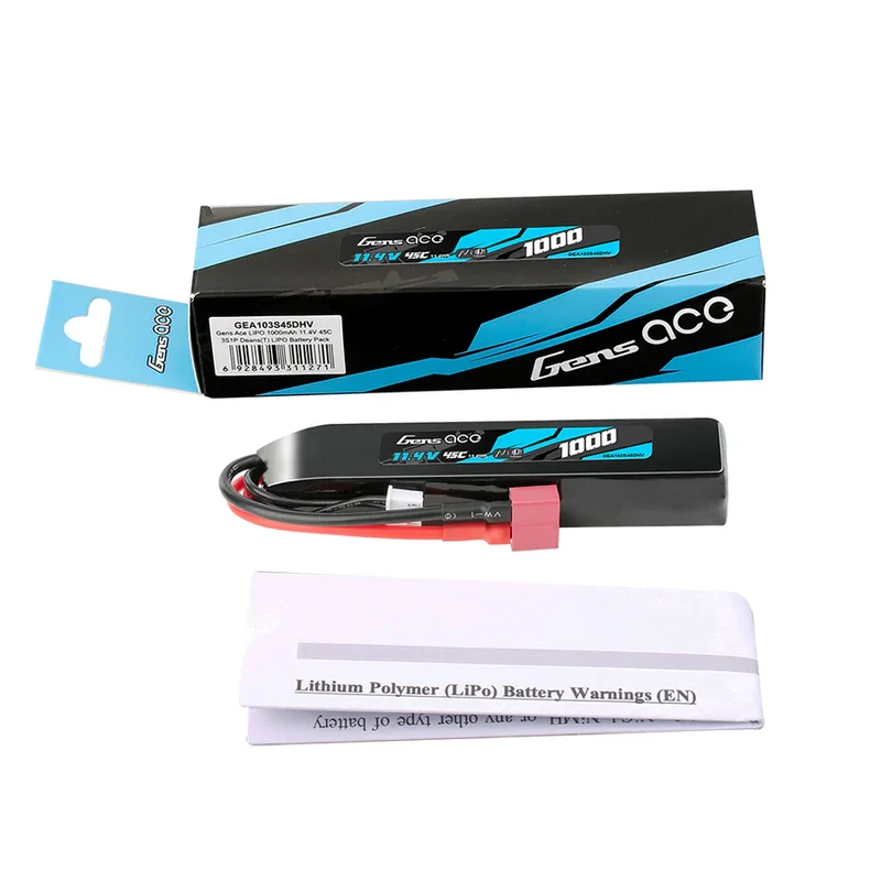 Gens Ace LiPo 1000mAh 11,4V 45C 3S1P Deans (T) Hochspannungs-LIPO-Akkupack